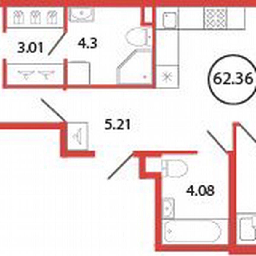 2-к. квартира, 62,4 м², 2/12 эт.