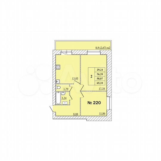 2-к. квартира, 65,1 м², 10/10 эт.