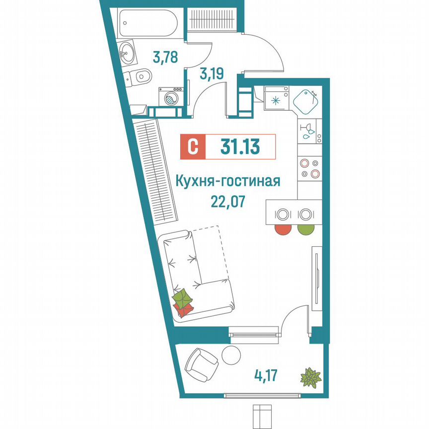 Квартира-студия, 31,1 м², 18/18 эт.