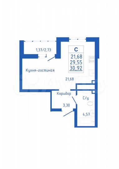 Квартира-студия, 30,9 м², 1/25 эт.
