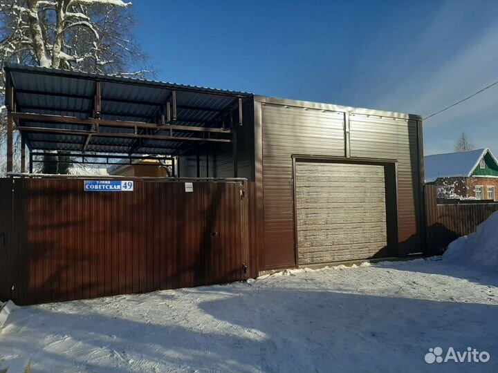 Гараж металлический из сэндвич-панелей с навесом