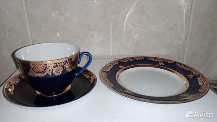 Кобальтовый чайный сервиз Золотой Фриз