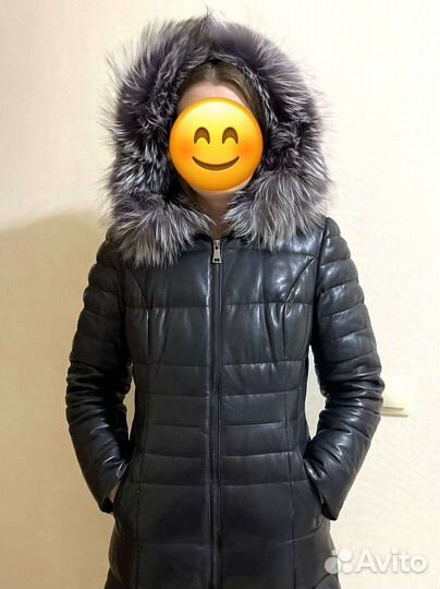 Пуховик кожа/песец