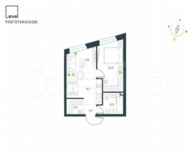 2-к. квартира, 41,1 м², 13/26 эт.