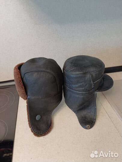 Мужская кожаная шапка,размер 52-54
