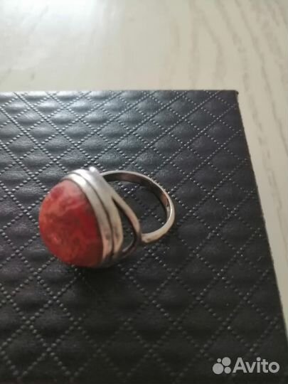 Серебряное кольцо с природным кораллом, Винтаж