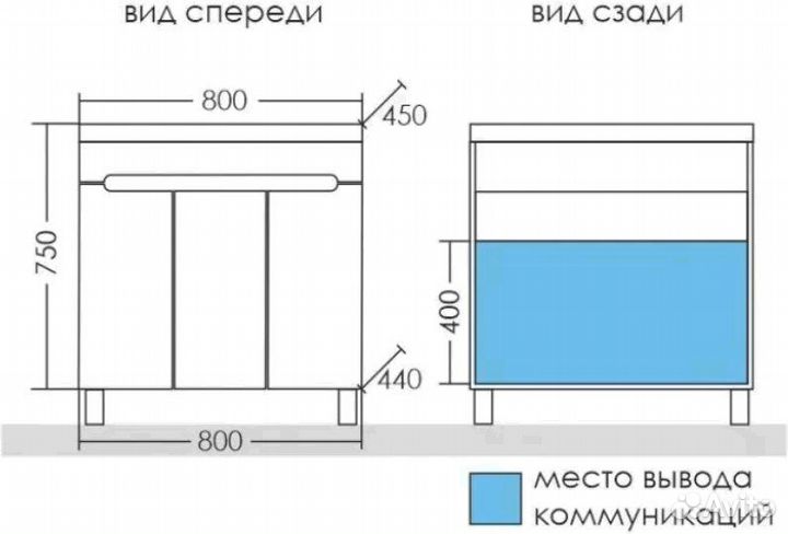 Тумба с раковиной санта Лондон 80 напольная, 3 две