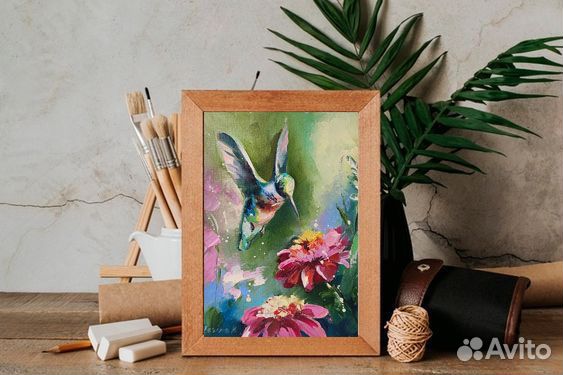 Маленькая картина маслом с колибри 24/18 см