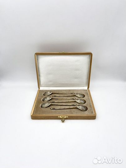 Серебряные чайные ложки 84 пр набор 6 шт в футляре