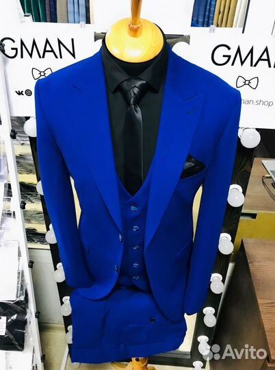 Мужской костюм ярко синий premium