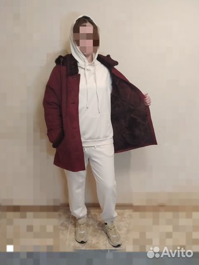 Натуральная дублёнка с капюшоном 46 р-р. Винтаж