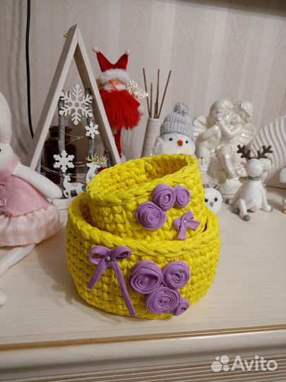 Вязаные корзинки ручной работы