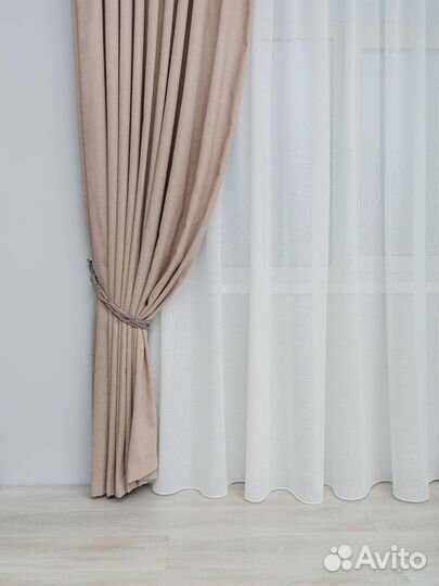 Готовый тюль лен фэнтези белый, кремовый