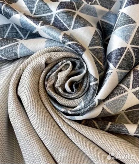 Ткань для штор рогожка блэкаут геометрия