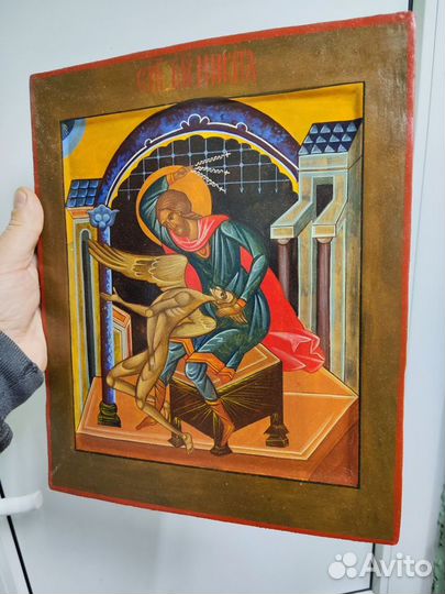 Икона старинная Св Никита (Бесогон) ковчег