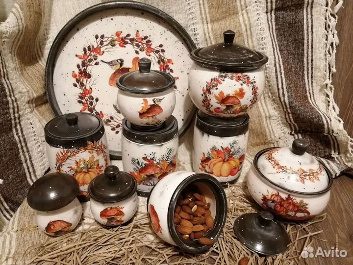 Набор Дары осени Горшочки поднос солонка туес гриб