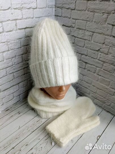 Шапка снуд варежки пух норки