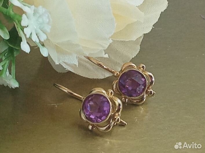 Серьги золотые 583 проба СССР Александрит