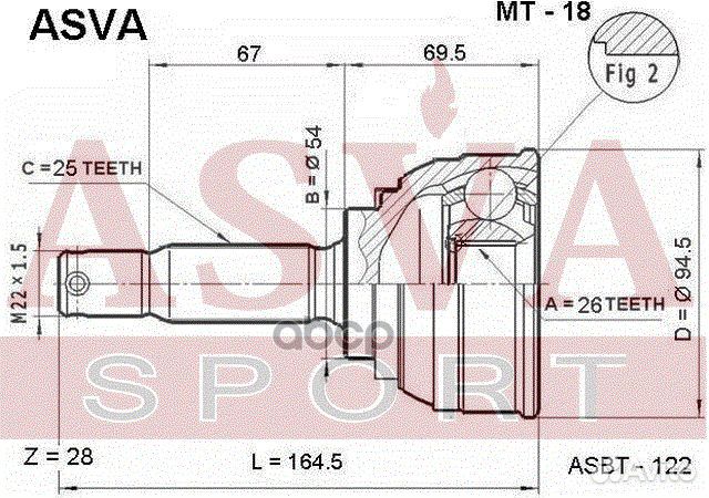 ШРУС (гарантия 12 месяцев) MT18 asva