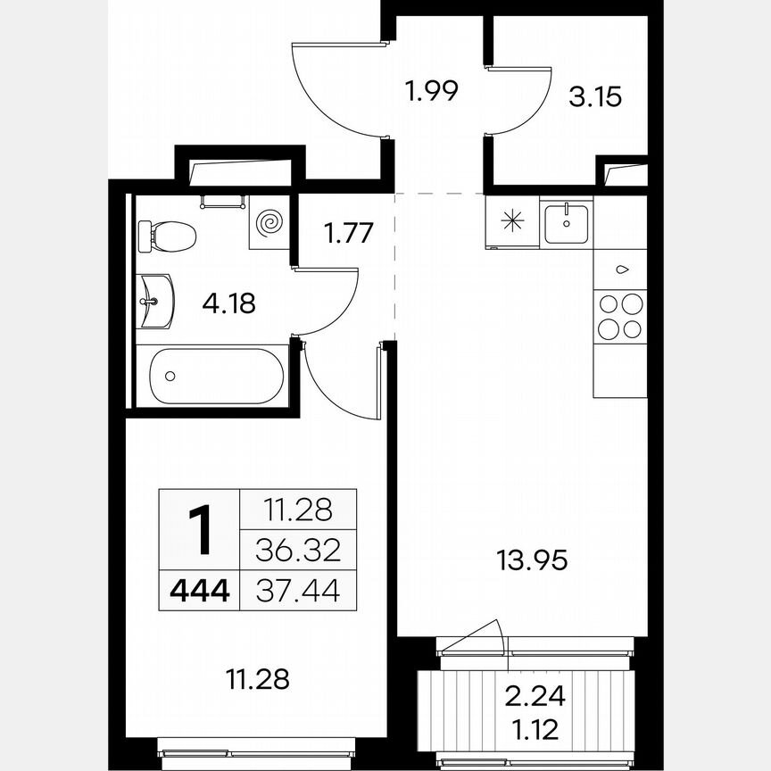 1-к. квартира, 37,4 м², 4/9 эт.