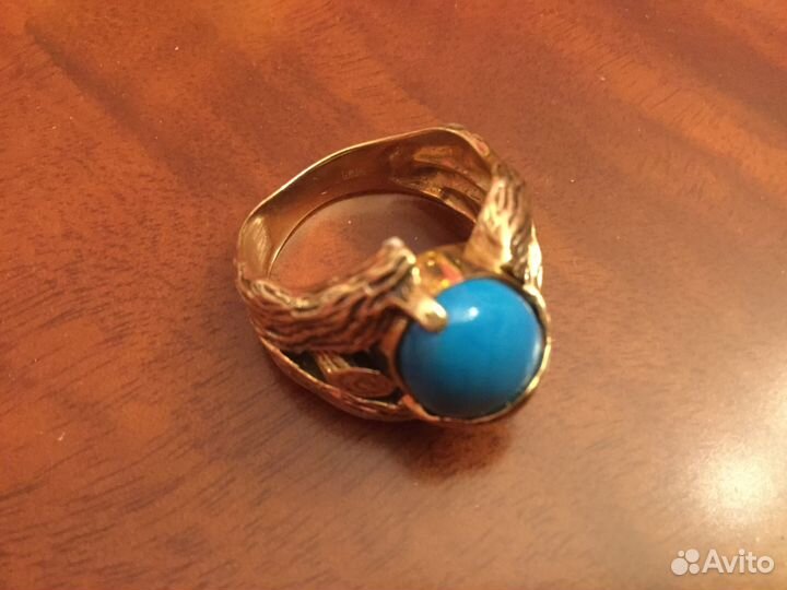 Крупное золотое кольцо, бирюза натуральная