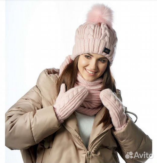 Вязаный комплект jagga: шапка, снут и варежки