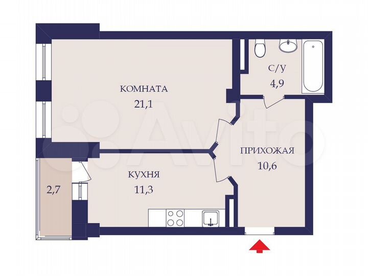 1-к. квартира, 47,2 м², 5/8 эт.