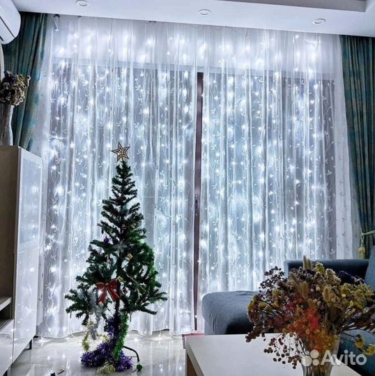 Гирлянда штора, занавес, сетка на окно