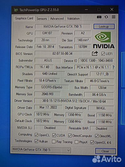 Видеокарта gtx 750 ti 2gb