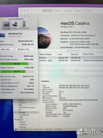 Apple macbook pro 15 2018 32гб/512гб ссд