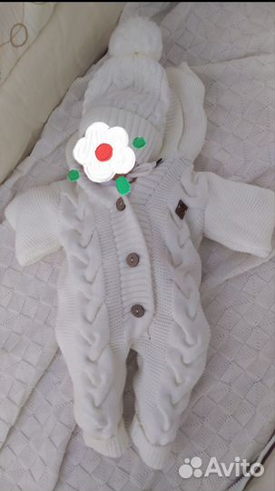 Плед для новорожденных вязаный 90х110 см, молочный