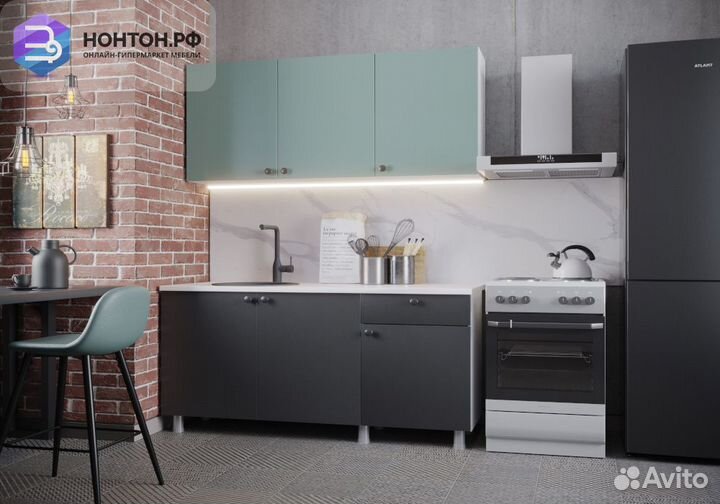 Кухня Деми 1.5 м белый / графит / сумеречный голуб