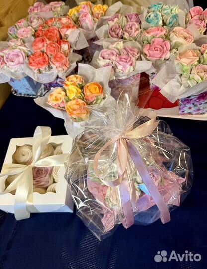 Зефирные букеты, композиции в коробочках, зефир