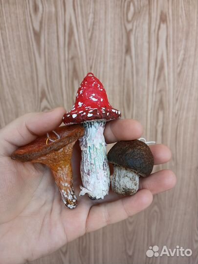 Елочная игрушка.Набор 3 штуки.Гриб.Ручная работа