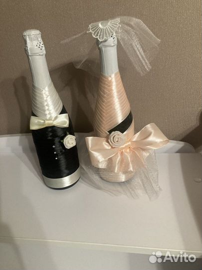 Свадебные украшения на бутылки