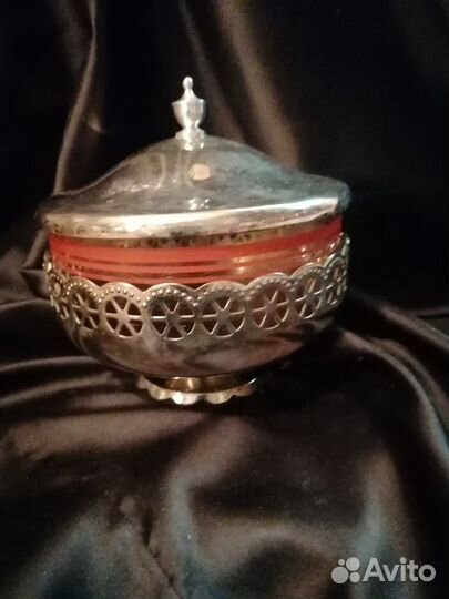 Сахарница стекло металл СССР. Винтаж