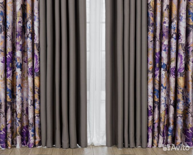 Комплект Шторы и Тюль Медина сирень+Вуаль