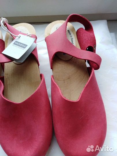 Сабо кожаный верх, деревянная колодка. Новые с бир