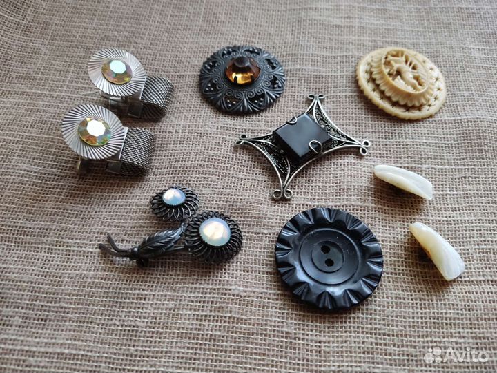 Брошь пуговицы перламутр запонки СССР винтаж