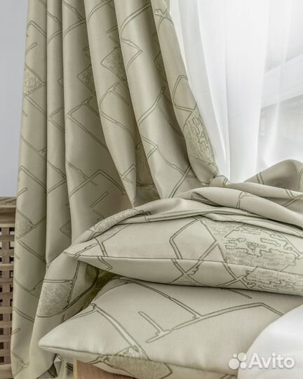 Комплект Шторы и Тюль Иззи Фисташка+Вуаль