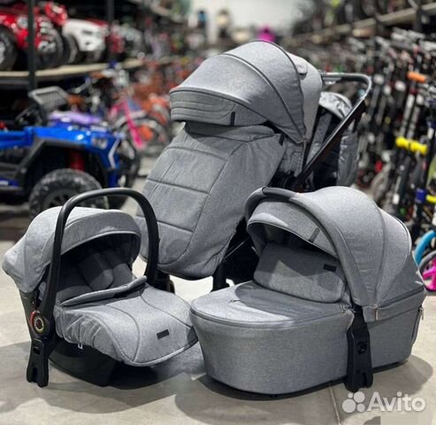Коляска 3в1 Новая качество (серый цвет)