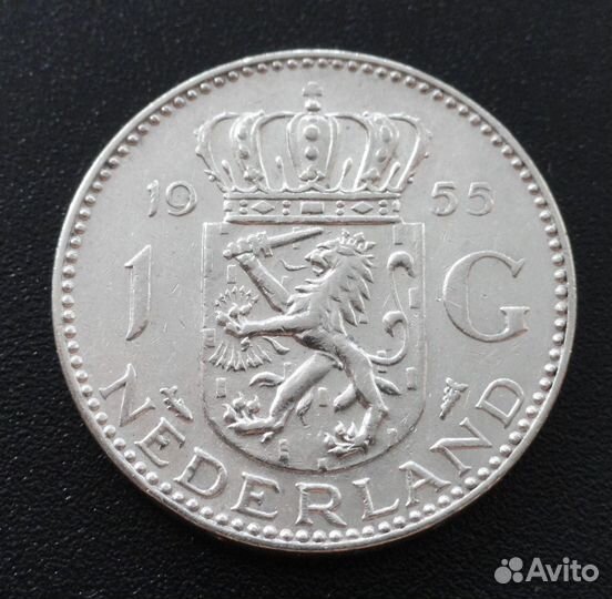 Нидерланды 1 гульден 1955, серебро (4)