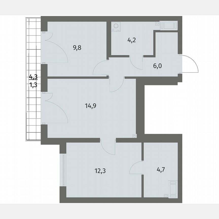 2-к. квартира, 53,2 м², 6/6 эт.