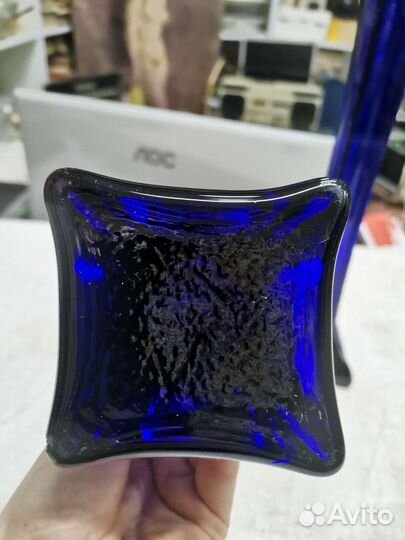 Вазы Синее цветное стекло Кобальт 30 см 2 шт (Ч)