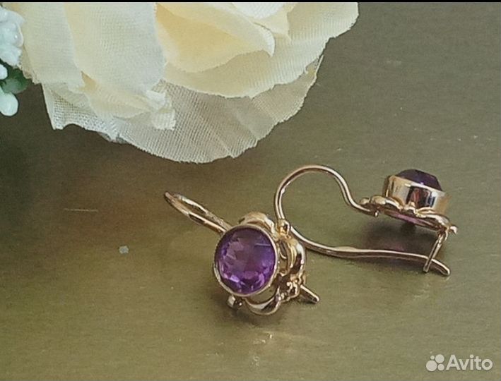 Серьги золотые 583 проба СССР Александрит
