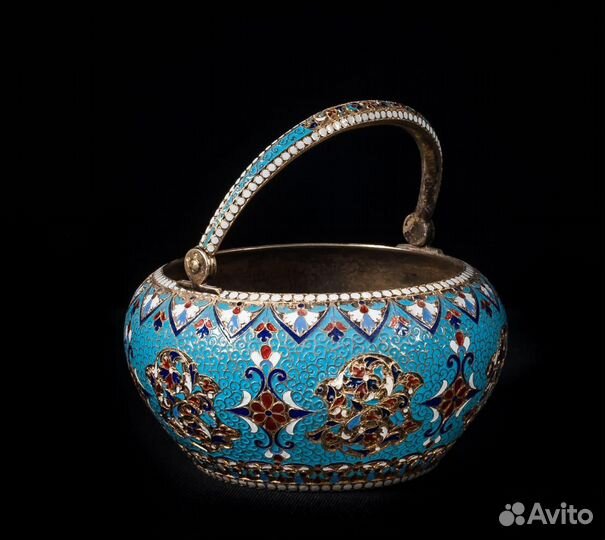 Сахарница серебро 84 пр, эмали, Г. Клингерт