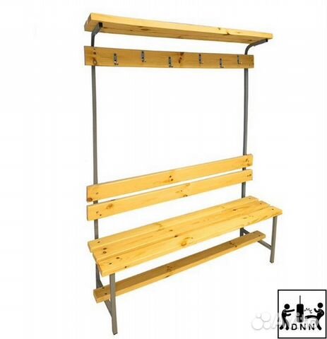 Скамейка для раздевалок со спинкой и верх полкой