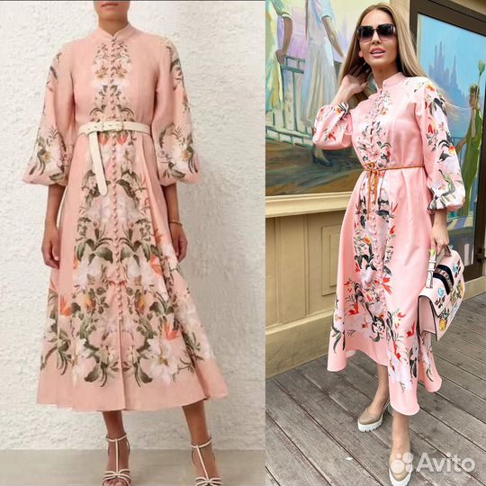 Платье миди Lexi Billow в цвете Pink Palm Flower