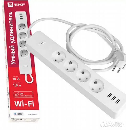 Умный удлинитель/ умная розетка EKF с Wi-Fi и USB