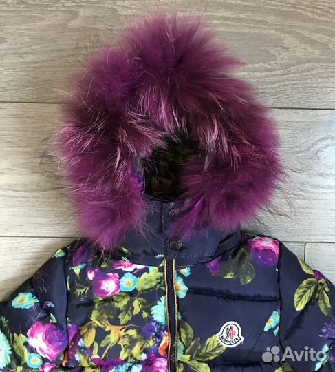 Куртка зимняя Moncler синяя цветы (86, 104)